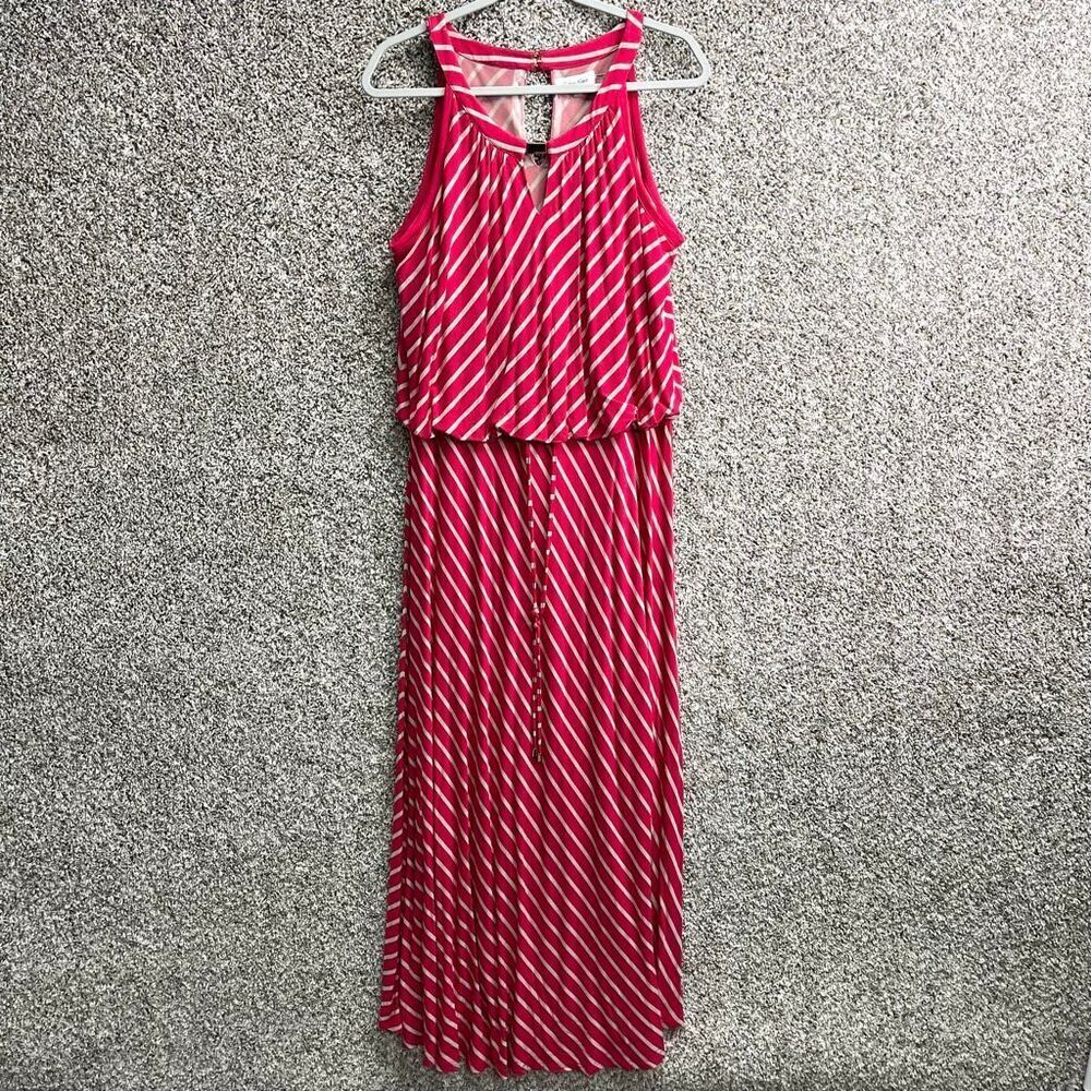 Calvin Klein Dress Women’s 1X Pink & Gray Striped Sleeveless‎ Maxi Plus Size